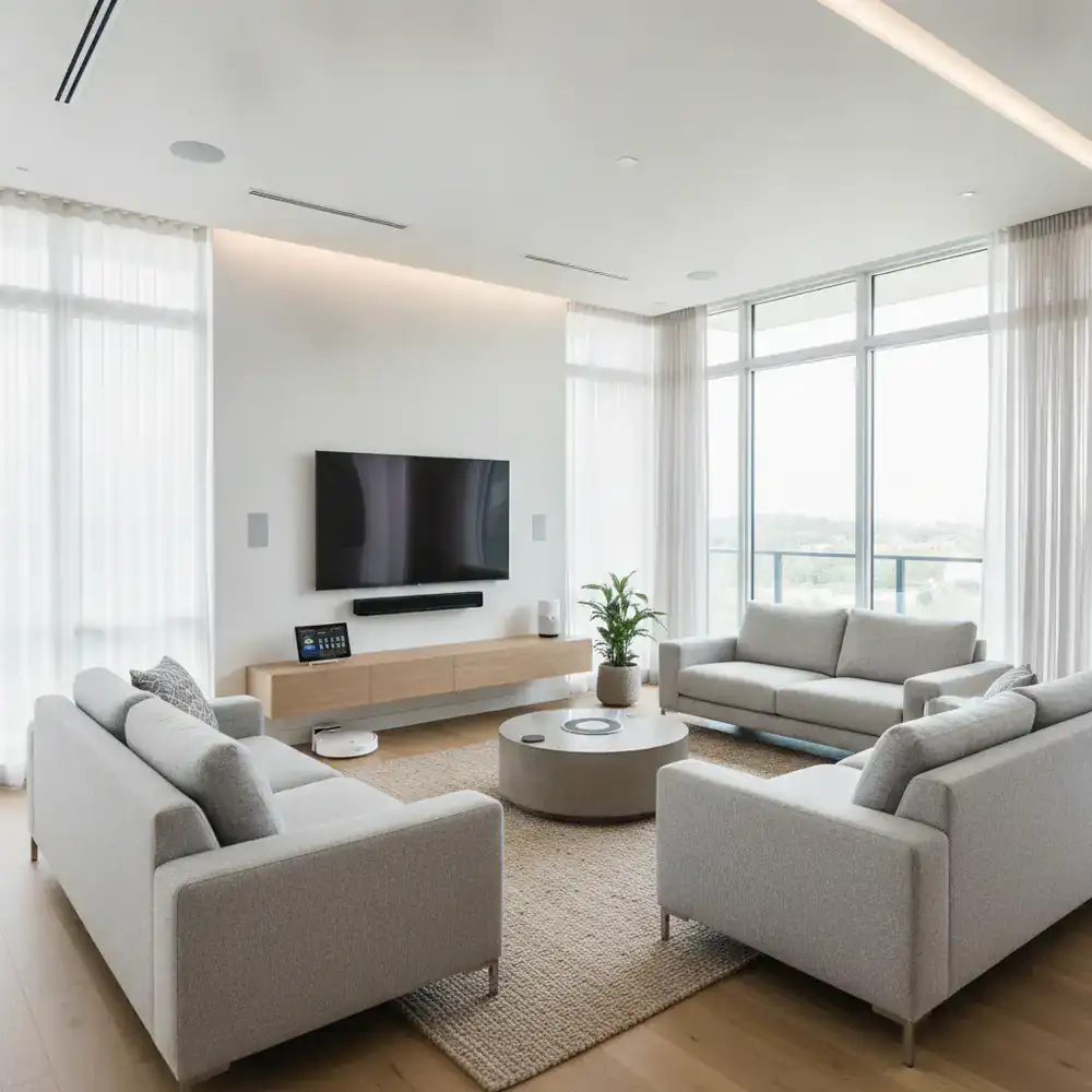 Smart home setup in a modern living room