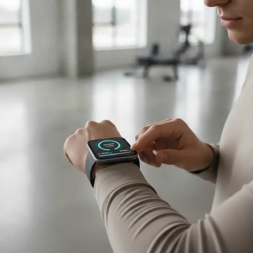 Person wearing a modern smartwatch checking stats